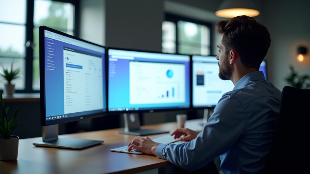 Moderne kantoor werkplek met crowdfunding dashboard op computerscherm, heldere verlichting, professionele setting
